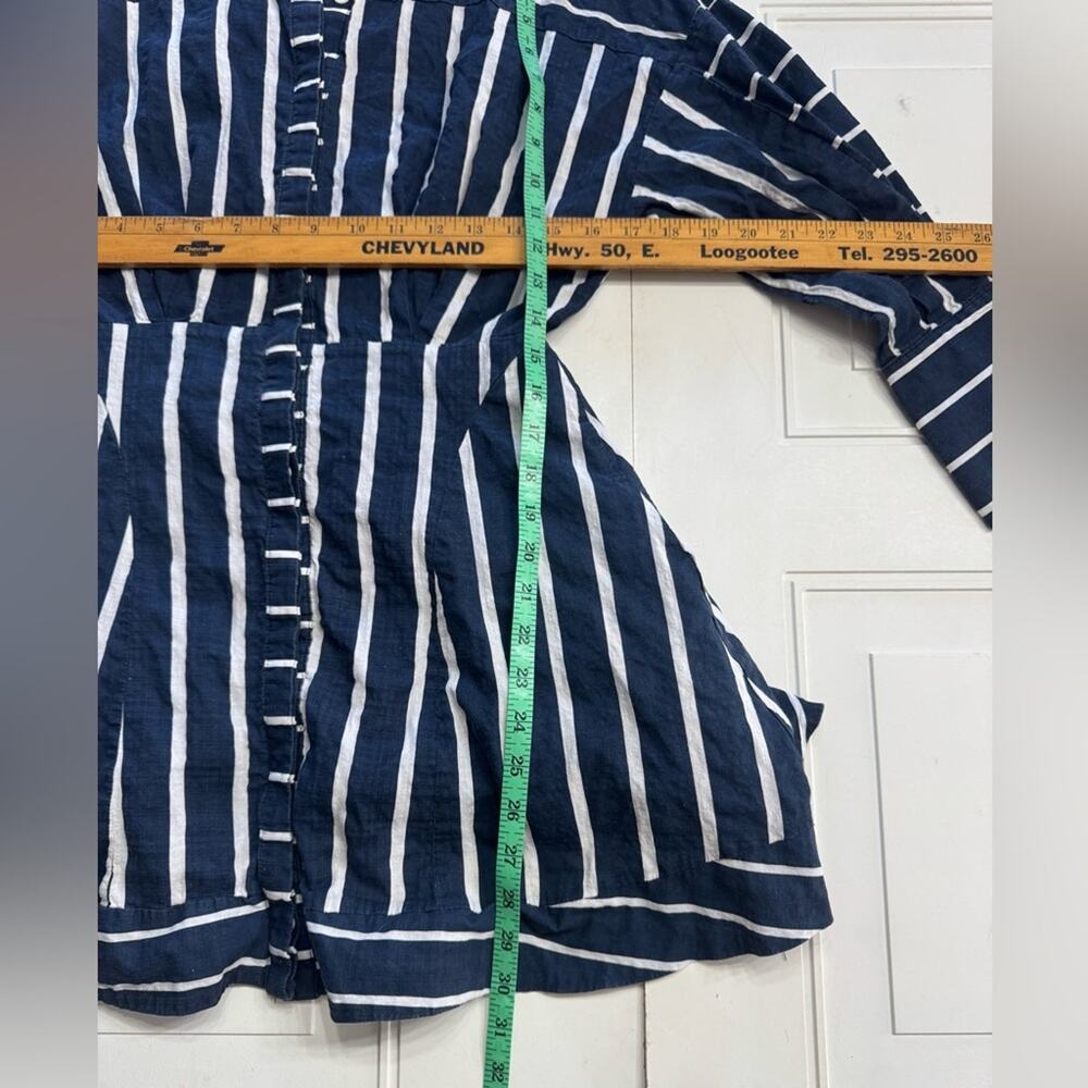 All About May Womens Sz 4 Blue White Striped Button Up Long Sleeve Collar Dress - Picture 4 of 5